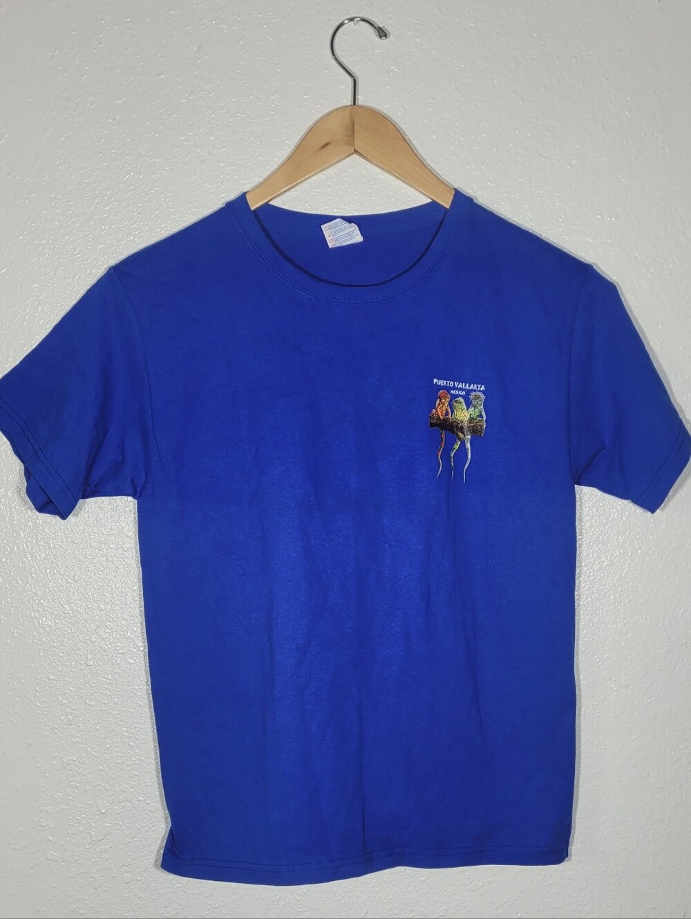 Youth Large Blue Puerto Vallarta Mexico Lizard T-Shirt Yazbek Tag Vintage Kids